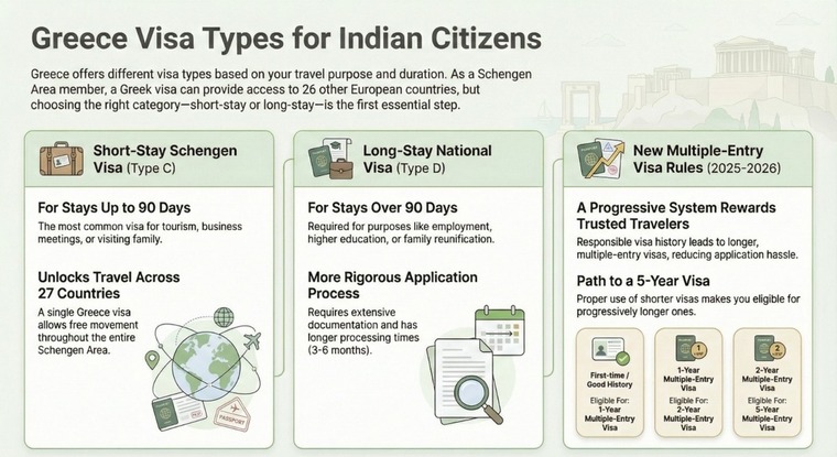 Greece Visa Types for Indian Citizens.